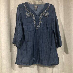 CHICO'S embroidered tunic top / blouse coastal